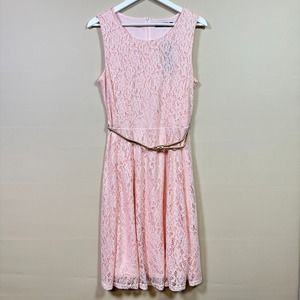 Elementz Lace‎ Dress Sleeveless Party Cocktail Pink Dress with Belt Size M